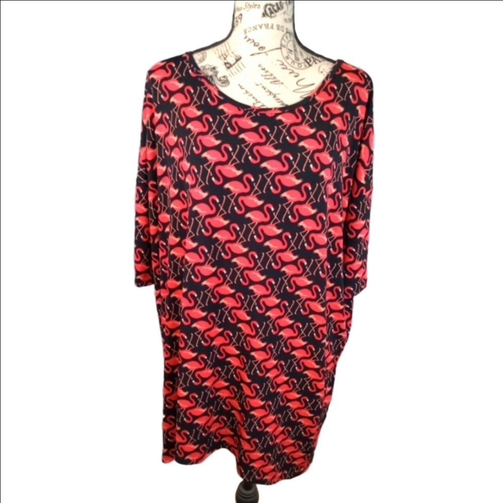 LuLaRoe Black and Pink Flamingo Oversized Blouse Large